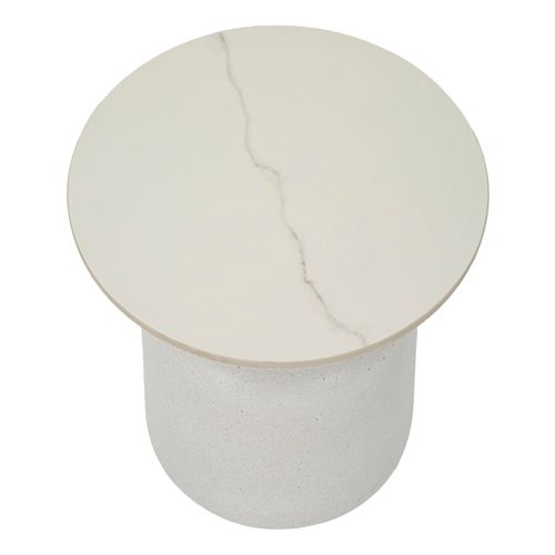 Table D'appoint Ronde Ø40x47 Cm En Métal Et Céramique Effet Marbre Blanc