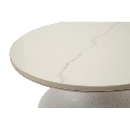 Table D'appoint Ronde Ø40x47 Cm En Métal Et Céramique Effet Marbre Blanc