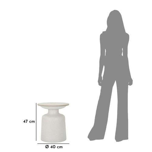 Table D'appoint Ronde Ø40x47 Cm En Métal Et Céramique Effet Marbre Blanc