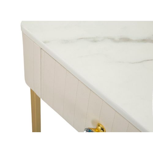 Ensemble 2 Table D'appoint Hautes Carrées Ø45x90-40x70 Cm Crème Et Or En Bois Et Métal