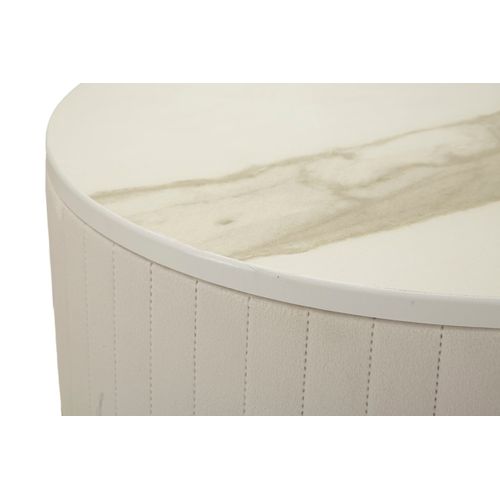 Ensemble 2 Table D'appoint Hautes Rondes Ø50x90-40x70 Cm Crème Et Or En Bois Et Métal