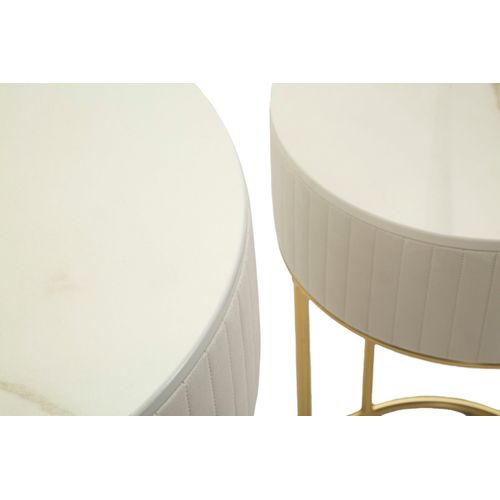 Ensemble 2 Table D'appoint Hautes Rondes Ø50x90-40x70 Cm Crème Et Or En Bois Et Métal