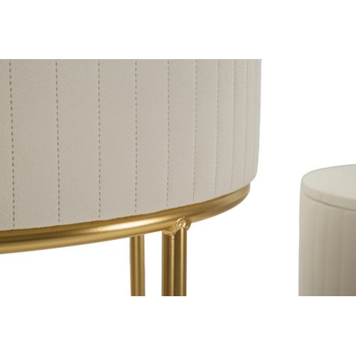 Ensemble 2 Table D'appoint Hautes Rondes Ø50x90-40x70 Cm Crème Et Or En Bois Et Métal