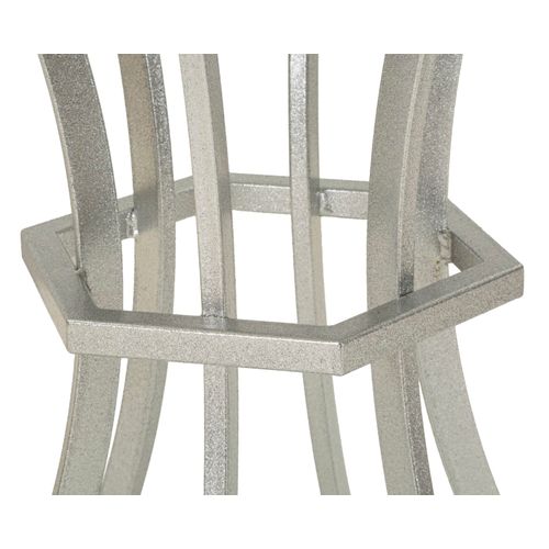 Table Ronde 56x68 Cm En Métal Argenté Avec Plateau Effet Marbre Blanc Élégant