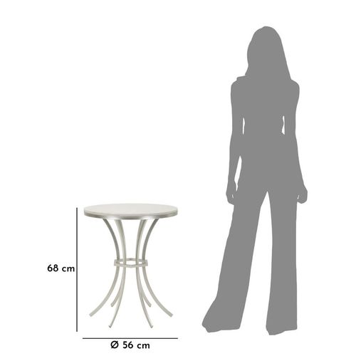 Table Ronde 56x68 Cm En Métal Argenté Avec Plateau Effet Marbre Blanc Élégant