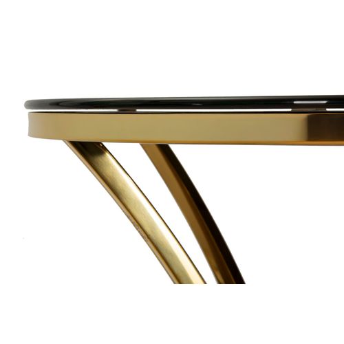 Table De Bar Ronde 60x108 Cm En Métal Doré Avec Plateau En Verre Noir Élégant