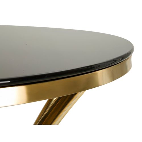 Table De Bar Ronde 60x108 Cm En Métal Doré Avec Plateau En Verre Noir Élégant