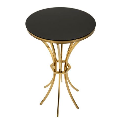 Table d'appoint Ø50x92 Cm Métal Doré Et Plateau En Verre Noir Élégant