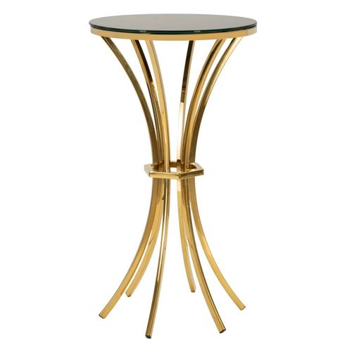 Table d'appoint Ø50x92 Cm Métal Doré Et Plateau En Verre Noir Élégant