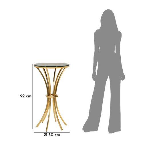 Table d'appoint Ø50x92 Cm Métal Doré Et Plateau En Verre Noir Élégant