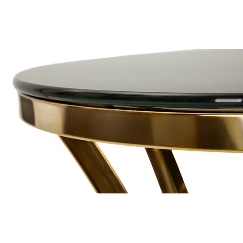 Table Haute Compacte Ø40x81 Cm Métal Doré Et Plateau En Verre Noir Chic