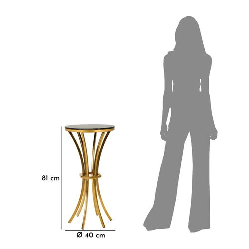 Table Haute Compacte Ø40x81 Cm Métal Doré Et Plateau En Verre Noir Chic