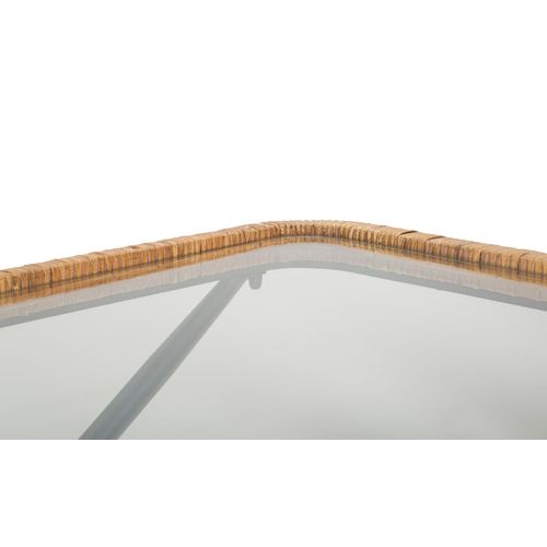 Table Basse Rectangulaire 70x50 Cm Métal Noir Et Plateau Verre Rotin Boho Chic