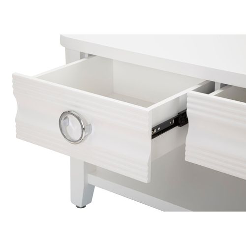 Table Basse Rectangulaire 2 Tiroirs Avec Étagère En Bois Blanc Et Métal