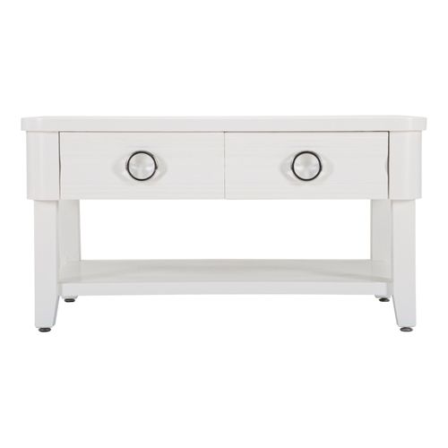 Table Basse Rectangulaire 2 Tiroirs Avec Étagère En Bois Blanc Et Métal