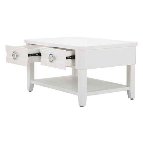 Table Basse Rectangulaire 2 Tiroirs Avec Étagère En Bois Blanc Et Métal