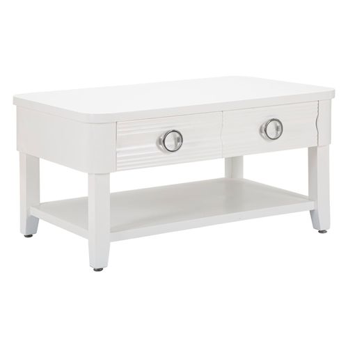 Table Basse Rectangulaire 2 Tiroirs Avec Étagère En Bois Blanc Et Métal
