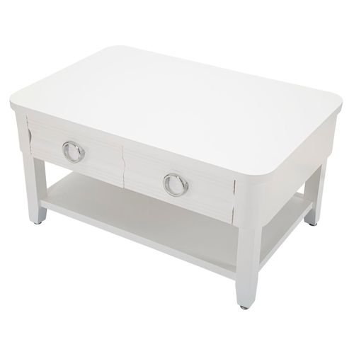Table Basse Rectangulaire 2 Tiroirs Avec Étagère En Bois Blanc Et Métal