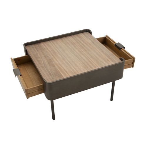 Table Basse Carrée Moderne Avec Tiroirs 60x60x41 Cm Gris Et Brun