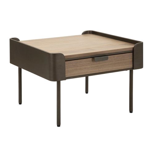 Table Basse Carrée Moderne Avec Tiroirs 60x60x41 Cm Gris Et Brun