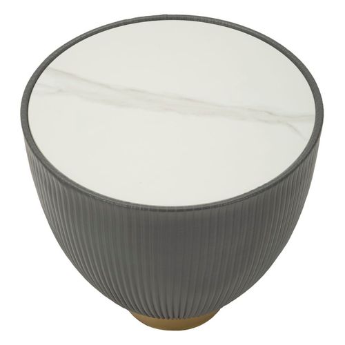 Bout De Canapé Ronde Chic 46x45 Cm Gris Et Doré Avec Plateau Effet Marbre