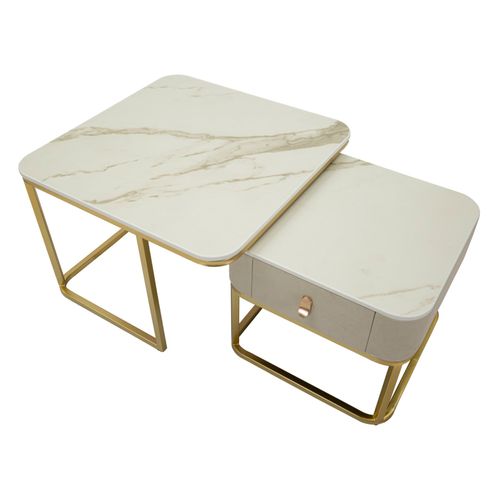 Ensemble De 2 Tables Basses Modernes 70x70 Et 50x50 Cm Effet Marbre
