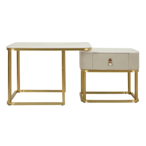 Ensemble De 2 Tables Basses Modernes 70x70 Et 50x50 Cm Effet Marbre