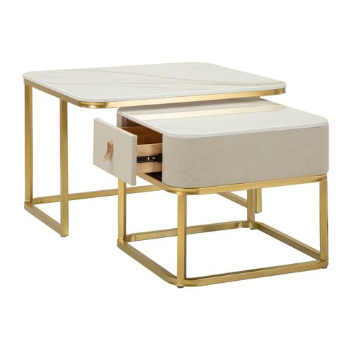 Ensemble De 2 Tables Basses Modernes 70x70 Et 50x50 Cm Effet Marbre