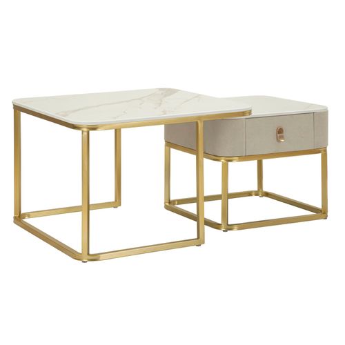 Ensemble De 2 Tables Basses Modernes 70x70 Et 50x50 Cm Effet Marbre