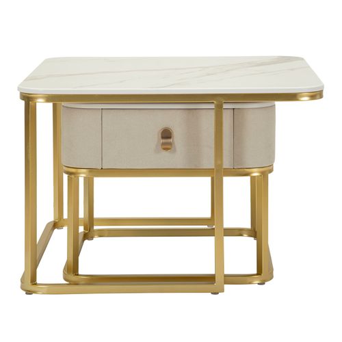 Ensemble De 2 Tables Basses Modernes 70x70 Et 50x50 Cm Effet Marbre