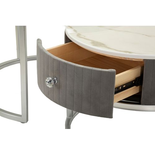 Ensemble De 2 Tables Basses Rondes 70 Et 50 Cm Effet Marbre Et Métal Argenté