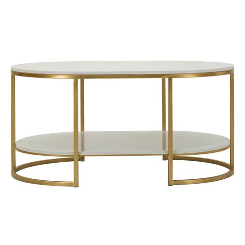 Table D'appoint Élégante 90x60 Cm Double Plateau Effet Marbre Et Métal Doré