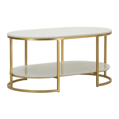 Table D'appoint Élégante 90x60 Cm Double Plateau Effet Marbre Et Métal Doré