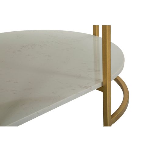 Table D'appoint Élégante 90x60 Cm Double Plateau Effet Marbre Et Métal Doré