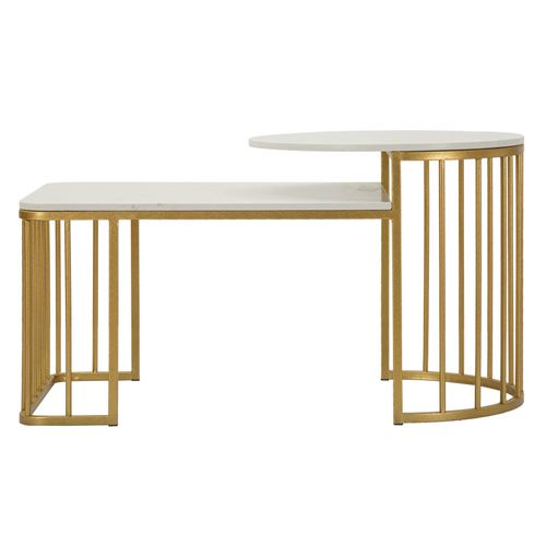 Table Basse 90x50x50 Cm Design Original Effet Marbre Et Métal Doré