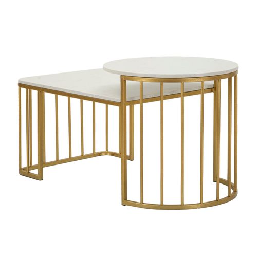 Table Basse 90x50x50 Cm Design Original Effet Marbre Et Métal Doré