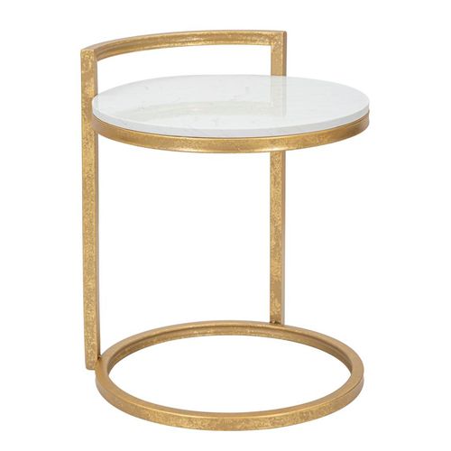 Table D’appoint Ronde 40x43x50 Cm Métal Doré Et Plateau Marbre Blanc