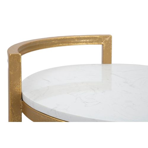 Table D’appoint Ronde 40x43x50 Cm Métal Doré Et Plateau Marbre Blanc