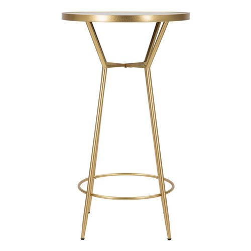 Table De Bar Ronde Ø60x105 Cm Métal Doré Et Plateau Miroir