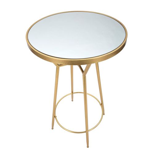 Table De Bar Ronde Ø60x105 Cm Métal Doré Et Plateau Miroir