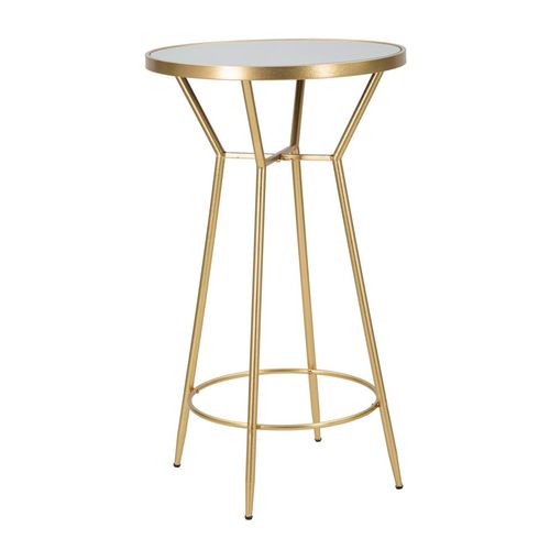 Table De Bar Ronde Ø60x105 Cm Métal Doré Et Plateau Miroir