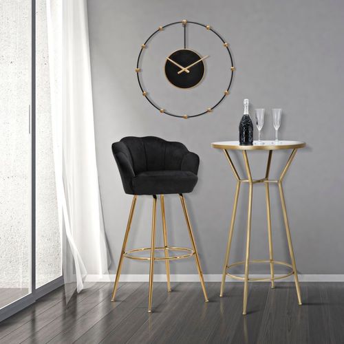 Table De Bar Ronde Ø60x105 Cm Métal Doré Et Plateau Miroir