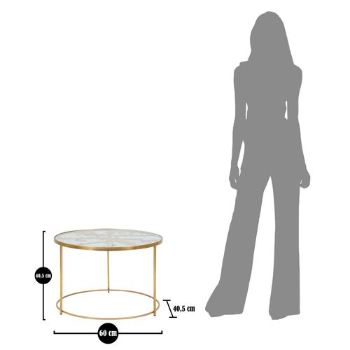 Table Basse Ronde 60 Cm Métal Doré Avec Décorations Papillons Et Plateau En Verre