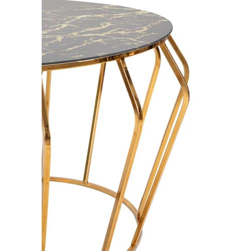 Table Basse Ronde 78 Cm Métal Doré Avec Plateau En Verre Effet Marbre Noir