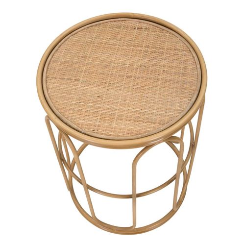 Bout De Canapé Ronde 40 Cm Métal Et Rotin Style Bohème Chic