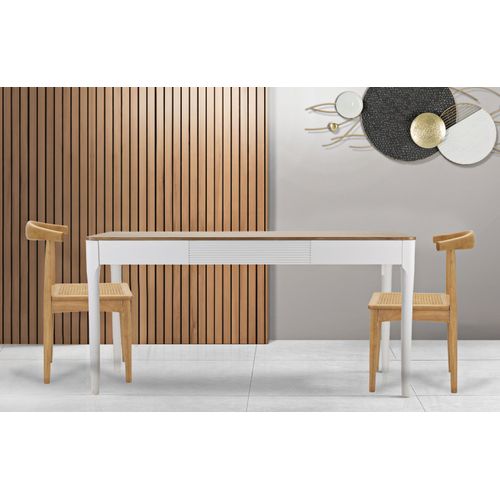 Table à Manger Rectangulaire 180x90 Cm Style Boho Chic Bois Blanc Et Brun