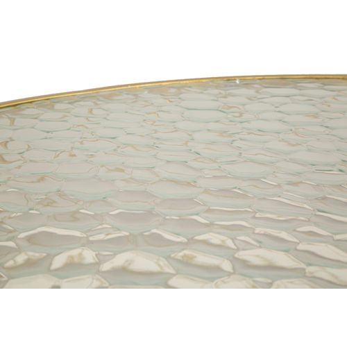 Set De 4 Table D'appoint Basses Rondes Dorées Avec Plateau En Verre Trempé