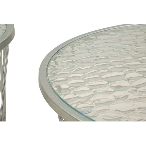 Set De 4 Table D'appoint Basses Argentées En Métal Avec Plateau En Verre Trempé