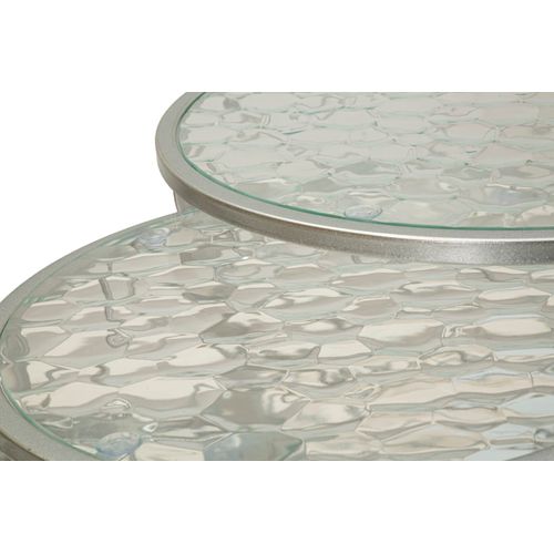 Set De 4 Table D'appoint Basses Argentées En Métal Avec Plateau En Verre Trempé