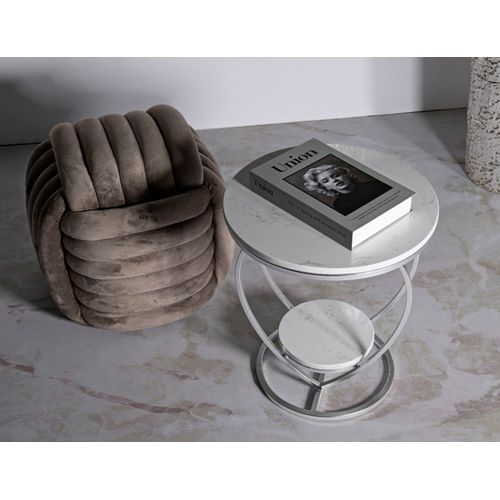 Table Cœur Dorée Avec Étagères Effet Marbre 40x45,5 Cm